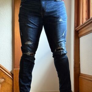 American Eagle By Payless Dark Blue Distressed Skinny Jeans